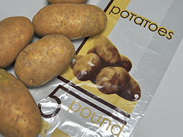 LK Plastics | 6 X 3 1/2 X 16 1/2 Low Density Vented 5 lb Potato Bag with Print 1 mil 1,000/cs| Prism Pak